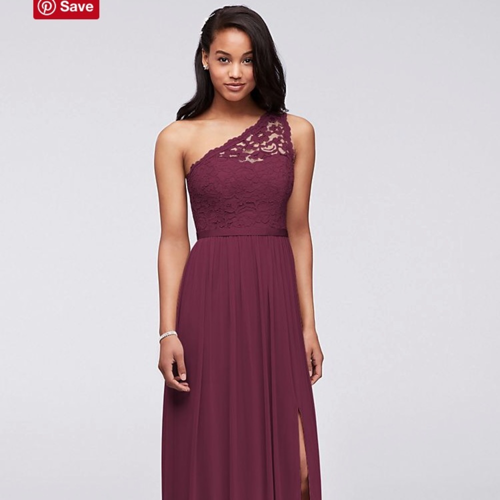 Long One Shoulder Lace Bridesmaid Dress in Wine
